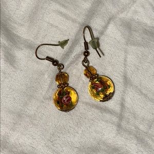 Yellow rose earrings